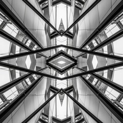 Symmetrical Architectural Design With Kaleidoscopic Patterns And Reflective Surfaces