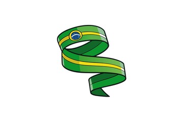Illustration of a Decorative Ribbon with Brazilian Flag Colors and Symbol