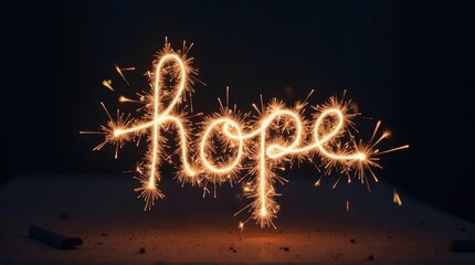 Hope Written with Sparklers on Dark Background Celebrating Positivity and New Beginnings
