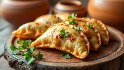 A steaming bowl of pozole with fresh garnishes and chili peppers, showcasing warm earthy tones and festive Mexican flavors.