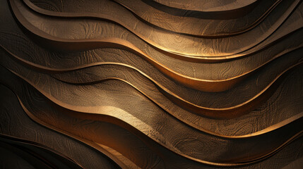 Textured waves in warm, metallic finish create abstract background that evokes sense of depth and movement, perfect for modern design projects