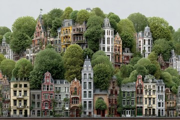 Obraz premium Home claims rise illustrated on serene european cityscape. European markets. Motor claims inflation dominates concerns for european insurers. Claims analysis. Inflation impact.