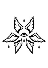 Abstract winged eye with teardrops, mystical black line art design