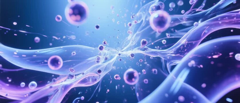 Abstract Biological Microscopic View of Cellular Structures and Flowing Energy in a Fluid Environment, Digital Illustration, Dynamic Concept - Powered by Adobe