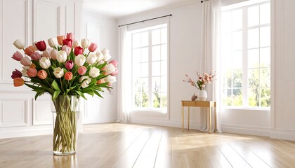 Bright room with tulips