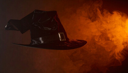 Floating Halloween Witch Hat in Dark Fog. Hallowen Concept. Generated Image
