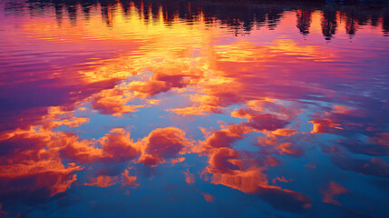 Fototapeta premium pink and orange clouds reflected in still water