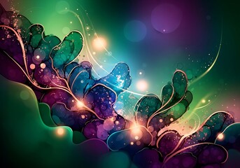 Abstract multicolored floral design with glowing lights and flowing energy