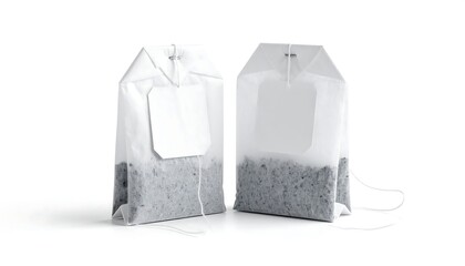 Two tea bags on a white background