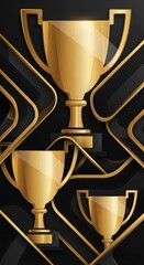 Elegant golden trophy illustration on a sophisticated black geometric background