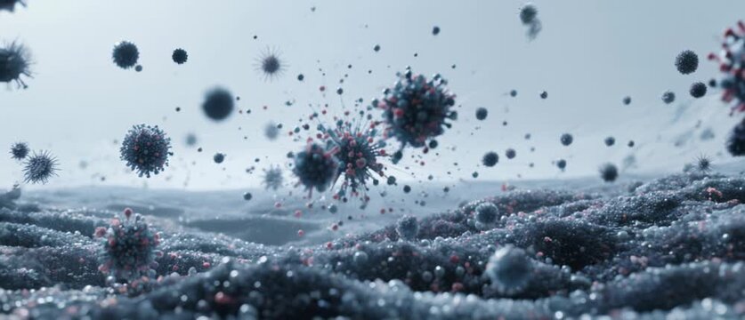 Microscopic Organisms Attacking Cellular Surface Illustration - Pathogen Infiltration and Immunity Concept