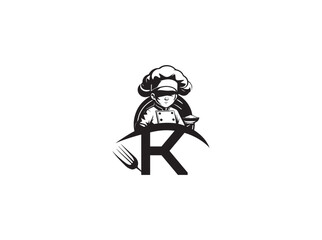 Minimal and clean cooking logo design with a simple chef hat and utensil icon. Suitable for modern restaurants, healthy food brands, k