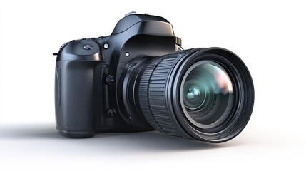 Fototapeta premium Sleek black camera featuring a large lens, showcasing its detailed, functional design