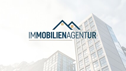 Modern house background with Immobilienagentur headline futuristic and bold layout logo-style design with space for contact details suitable for real estate marketing realty promotions and property ad
