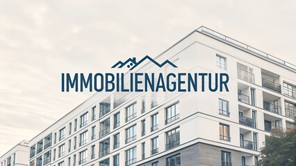 Graphic design with Immobilienagentur text futuristic house background and empty zone for branding purposes great for real estate agents property listings marketing banners or rental agency identity