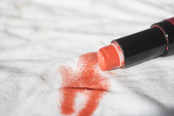 Closeup of Lipstick stain on cloth 