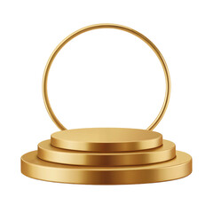 Golden podium with circular frame isolated on a transparent background