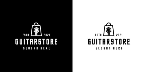 guitar store shop logo design vector