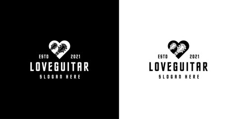 love guitar logo design vector silhouette style