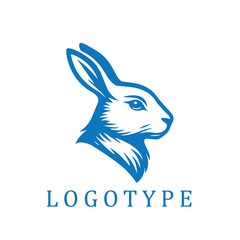 Elegant blue and white rabbit head in profile with sleek, refined lines.