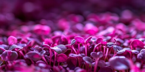 Close-up of young sprout seeds under lights