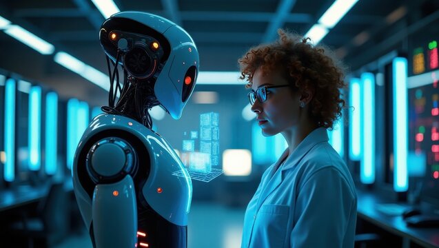  Direct Interaction: Human and AI Robot in a Data Center - Powered by Adobe