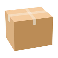 A closed cardboard box with clear tape sealing the top seams