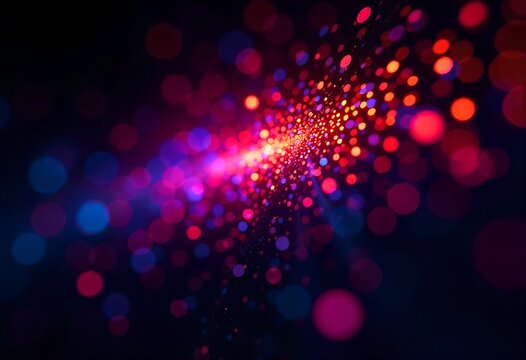 Close-up of LED screen with bokeh lights in blue, red, and purple. Abstract tech background ideal for UI, UX, presentations, digital design, and modern interfaces.
