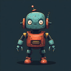 Cartoon Robot Standing Against a Dark Background
