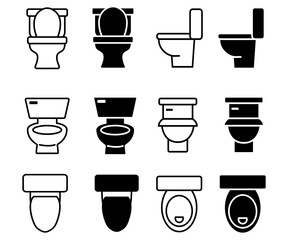 Bathroom restroom toilet seat flat silhouette icons collection