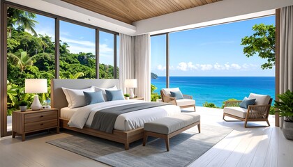 Naklejka premium Luxurious oceanfront bedroom