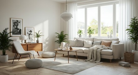 Elegant living room with natural light creates a serene and inviting atmosphere for relaxation and comfort