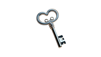 A shiny silver key with a heart-shaped handle