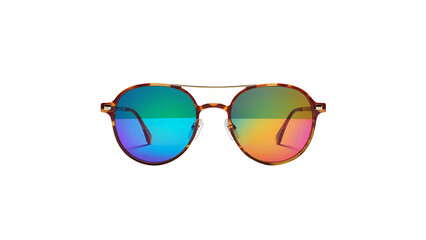 Colorful aviator sunglasses with a gradient lens, isolated on white background