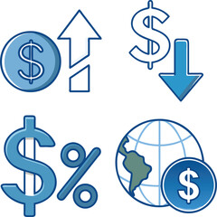 Conceptual illustration of financial concepts including dollar symbol, percent and global finance