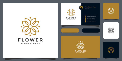 Flower mono line luxury logo with business card design