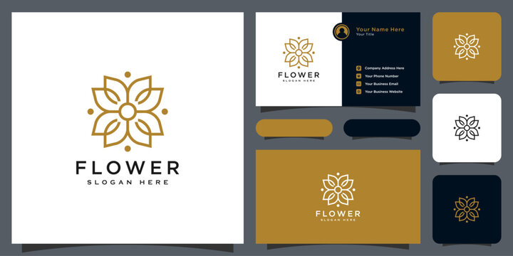 Flower mono line luxury logo with business card design