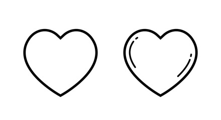 Heart icon set with and without glossy reflection line. Love symbol outline. Romantic concept. Editable stroke