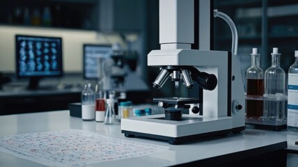Fototapeta premium Modern Laboratory with Microscope and Research Data