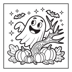 Bold and Easy Cozy Halloween Coloring Pages, Line Art, Vector Illustration, Black and White, Halloween, Coloring Pages, Coloring Book, 8.5x8.5