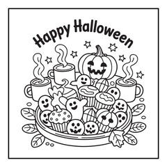 Bold and Easy Cozy Halloween Coloring Pages, Line Art, Vector Illustration, Black and White, Halloween, Coloring Pages, Coloring Book, 8.5x8.5
