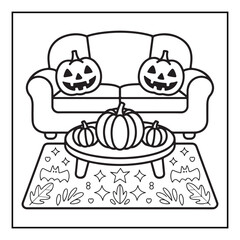 Bold and Easy Cozy Halloween Coloring Pages, Line Art, Vector Illustration, Black and White, Halloween, Coloring Pages, Coloring Book, 8.5x8.5