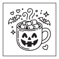 Bold and Easy Cozy Halloween Coloring Pages, Line Art, Vector Illustration, Black and White, Halloween, Coloring Pages, Coloring Book, 8.5x8.5