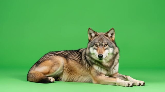 Wolf Lying Down on Green Screen