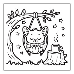 Bold and Easy Cozy Halloween Coloring Pages, Line Art, Vector Illustration, Black and White, Halloween, Coloring Pages, Coloring Book, 8.5x8.5