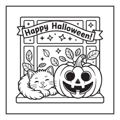 Bold and Easy Cozy Halloween Coloring Pages, Line Art, Vector Illustration, Black and White, Halloween, Coloring Pages, Coloring Book, 8.5x8.5