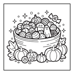 Bold and Easy Cozy Halloween Coloring Pages, Line Art, Vector Illustration, Black and White, Halloween, Coloring Pages, Coloring Book, 8.5x8.5