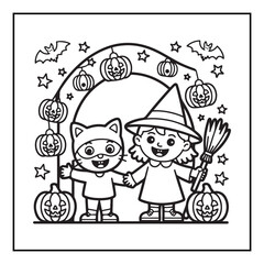 Bold and Easy Cozy Halloween Coloring Pages, Line Art, Vector Illustration, Black and White, Halloween, Coloring Pages, Coloring Book, 8.5x8.5