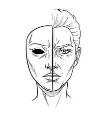 Artistic Face Half-Masked as Hidden Struggle