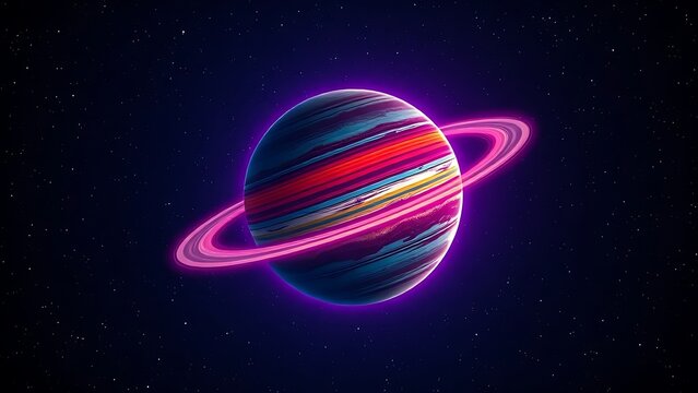 A colorful planet with glowing rings floating in deep space, evoking cosmic wonder and mystery.